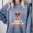 This Girl Loves Watermelon And Her Boston Terrier Dog Mother Comfort Colors Sweatshirt Blue Jean