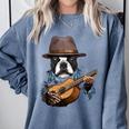 Guitar Shirt Boston Terrier Dog Playing Acoustic Guitar Comfort Colors Sweatshirt Blue Jean