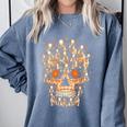 Halloween Costume Skull Boston Terrier Dog Lover For Men Women Kids Comfort Colors Sweatshirt Blue Jean