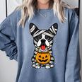 Halloween Dog Boston Terrier Mummy Costume Men Women Kids Comfort Colors Sweatshirt Blue Jean
