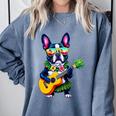 Hawaiian Boston Terrier & Pineapple Ukulele Summer Vacation Comfort Colors Sweatshirt Blue Jean