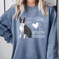 Just A Girl Who Loves Her Boston Terrier Puppy Love Comfort Colors Sweatshirt Blue Jean