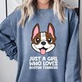 Just a Girl Who Loves Boston Terriers Comfort Colors Sweatshirt Blue Jean