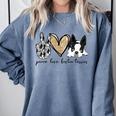 Peace Love Boston Terrier Boston Terrier Lover Dog Mom Comfort Colors Sweatshirt Blue Jean