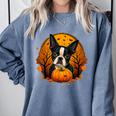 Pumpkin Boston Terrier Costume On Boston Terrier Halloween Comfort Colors Sweatshirt Blue Jean