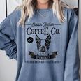 Retro Boston Terrier Coffee Dog Mom Coffee Lover Comfort Colors Sweatshirt Blue Jean