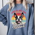 Retro Life Is Better With Boston Terrier Mom Dog Lover Comfort Colors Sweatshirt Blue Jean
