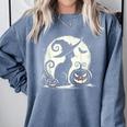 Scary Halloween Cat Costume Retro Cat Moon For Men Women Kids Comfort Colors Sweatshirt Blue Jean