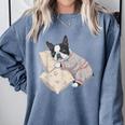 Sleepy Boston Terrier Pajama Men Women Kids Comfort Colors Sweatshirt Blue Jean