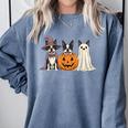 Spooky Ghost Boston Terrier Pumpkin Halloween Dog Lover Comfort Colors Sweatshirt Blue Jean