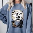 Spooky Halloween Moon Boston Terrier Boston Bull Bostie Comfort Colors Sweatshirt Blue Jean