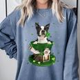 St Patrick's Day Leprechaun Boston Terrier Dog Shamrock For Men Women Kids Comfort Colors Sweatshirt Blue Jean