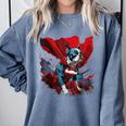 Super Power Superhero Boston Terrier Dog For Men Women Kids Comfort Colors Sweatshirt Blue Jean
