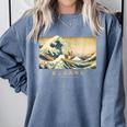 Surfing Boston Terrier Kanagawa Wave Japanese Dog For Men Women Kids Comfort Colors Sweatshirt Blue Jean