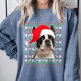 Ugly Xmas Sweater Santa Boston Terrier Dog Christmas For Men Women Kids Comfort Colors Sweatshirt Blue Jean