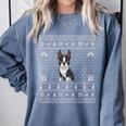 Ugly Xmas Sweater Style Boston Terrier Reindeer Christmas Comfort Colors Sweatshirt Blue Jean