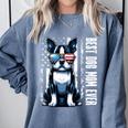 USA Flag Boston Terrier Best Dog Mom Ever 2025 Comfort Colors Sweatshirt Blue Jean