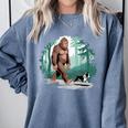Whimsical Forest Adventures Sasquatch Bigfoot Walking Boston Terrier Dog Lovers Comfort Colors Sweatshirt Blue Jean