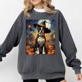 Aesthetic Halloween Boston Terrier Dog Witch Pumpkin For Men Women Kids Comfort Colors Sweatshirt Pepper