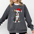 Boston Terrier Christmas Santa Hat Tree Lights Pajama Comfort Colors Sweatshirt Pepper