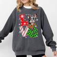 Boston Terrier Christmas Tree Lights Santa Dog Xmas For Men Women Kids Comfort Colors Sweatshirt Pepper