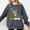 Boston Terrier Christmas Tree Lights Santa Hat Comfort Colors Sweatshirt Pepper