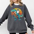 Boston Terrier Dog Riding Dinosaur T Rex Boys Comfort Colors Sweatshirt Pepper
