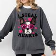 Boston Terrier Heart Glasses Girls Bostie Valentines Day Comfort Colors Sweatshirt Pepper