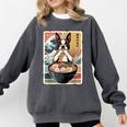 Boston Terrier Ramen Noodles Japanese Art Retro Ocean Waves Comfort Colors Sweatshirt Pepper