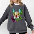 Boston Terrier In Red Day Of The Dead Sugar Skull Dog Comfort Colors Sweatshirt Pepper