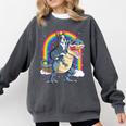 Boston Terrier Riding Dinosaur T-Rex Boys Kids Rainbow Comfort Colors Sweatshirt Pepper