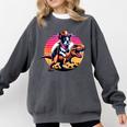 Boston Terrier Wearing A Cowboy Hat On T-Rex Comfort Colors Sweatshirt Pepper