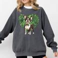 Cute Boston Terrier Shamrock St Patrick's Day Dog Lover Men Women Kids Comfort Colors Sweatshirt Pepper