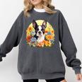 Cute Boston Terrier Spring Flower Garden Colorful Puppy Dog Comfort Colors Sweatshirt Pepper