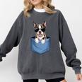 Cute Pocket Boston Terrier Lover Dog Mom Comfort Colors Sweatshirt Pepper