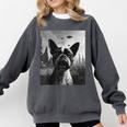 Dog Mom Dad Alien Selfie Boston Terrier UFO For Men Women Comfort Colors Sweatshirt Pepper