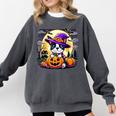 Halloween Boston Terrier Dog Breed With Jack O' Lantern Art Comfort Colors Sweatshirt Pepper