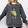 Hawaiian Boston Terrier Dog Pineapple Ukulele Summer For Men Women Girls Kids Comfort Colors Sweatshirt Pepper