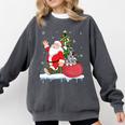 Santa Ugly Christmas Tree Lights Boston Terrier Dog Lover Comfort Colors Sweatshirt Pepper