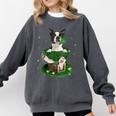 St Patrick's Day Leprechaun Boston Terrier Dog Shamrock For Men Women Kids Comfort Colors Sweatshirt Pepper