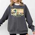 Surfing Boston Terrier Kanagawa Wave Japanese Dog For Men Women Kids Comfort Colors Sweatshirt Pepper