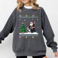 Ugly Christmas Tree Lights Xmas Santa Riding Boston Terrier Comfort Colors Sweatshirt Pepper