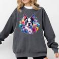 Watercolor Floral Boston Terrier Mama Dog Lover Mother's Day Comfort Colors Sweatshirt Pepper
