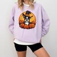 Boston Terrier Bostie Dog Breed Pet Halloween Pumpkins Comfort Colors Sweatshirt Orchid
