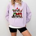 Boston Terrier Christmas Dogs Santa Reindeer Elf Comfort Colors Sweatshirt Orchid