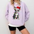 Boston Terrier Christmas Santa Hat Tree Lights Pajama Comfort Colors Sweatshirt Orchid