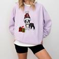 Boston Terrier Christmas T Shirt-Life Is Merrier Premium Tri-Blend Comfort Colors Sweatshirt Orchid
