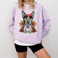 Boston Terrier Dia De Los Muertos Day Of The Dead Dog Skull For Men Women Kids Comfort Colors Sweatshirt Orchid