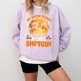 My Boston Terrier Dog Rides Shotgun Witch Halloween Men Women Comfort Colors Sweatshirt Orchid