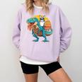 Boston Terrier Dog Riding Dinosaur T Rex Boys Comfort Colors Sweatshirt Orchid